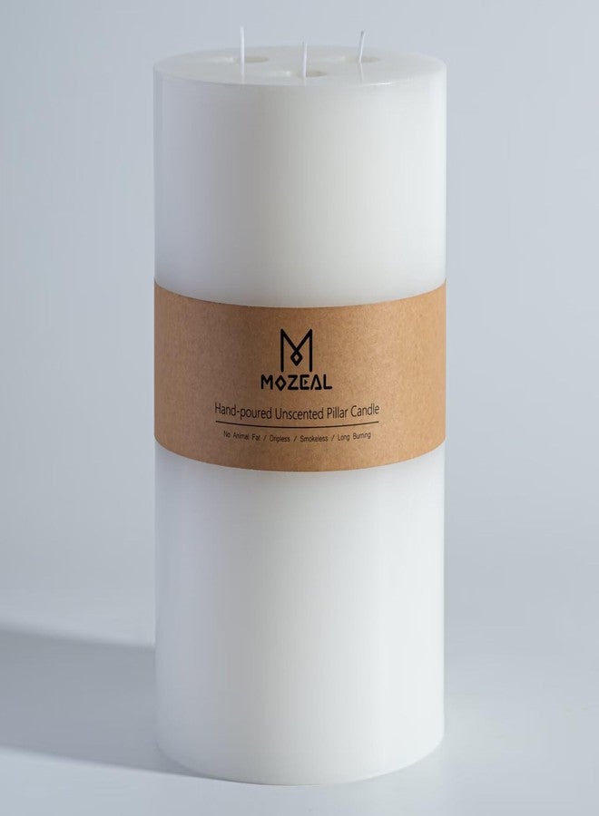 MOZEAL Extra Large 3 Wick White Pillar Candle, 6" x 6", Unscented, Dripless, Smokeless, and Clean-Burning. Approx. 200 Hours of Burn Time. Perfect for Weddings, Dinners, Christmas and Home Decor - Image 1
